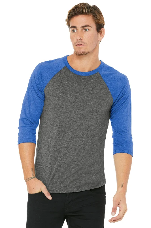 Fashion Must-have Bella + Canvas Mens 3/4 Sleeve Crewneck T-Shirt - Grey/Royal Blue