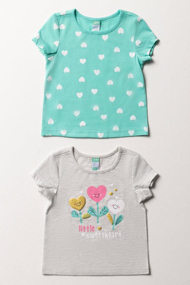 Youthful Style 2 Pack Short Sleeve T-Shirts Grey & Aqua