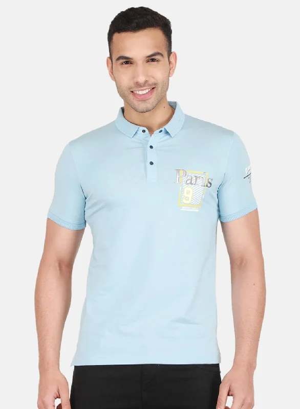 British Fashion Men Sky Blue Printed T-Shirt