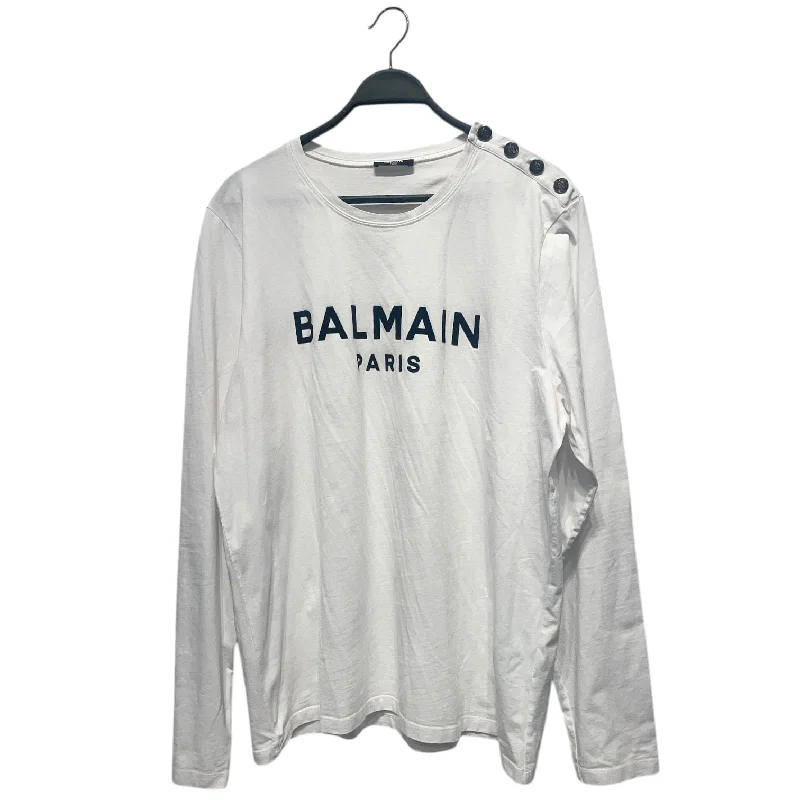 Exquisite Tailoring BALMAIN/LS T-Shirt/XXXL/Cotton/WHT/Logo Tee With Silver Buttons
