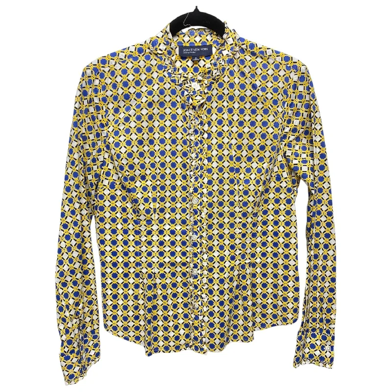 Noble And Elegant Top Long Sleeve By Jones New York In Geometric Pattern, Size: S