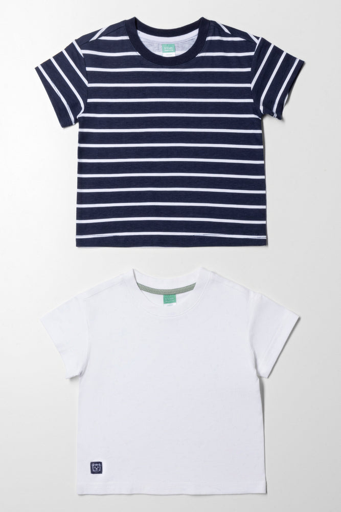 Bright Colors 2 Pack Stripe Short Sleeve T-Shirts White And Navy