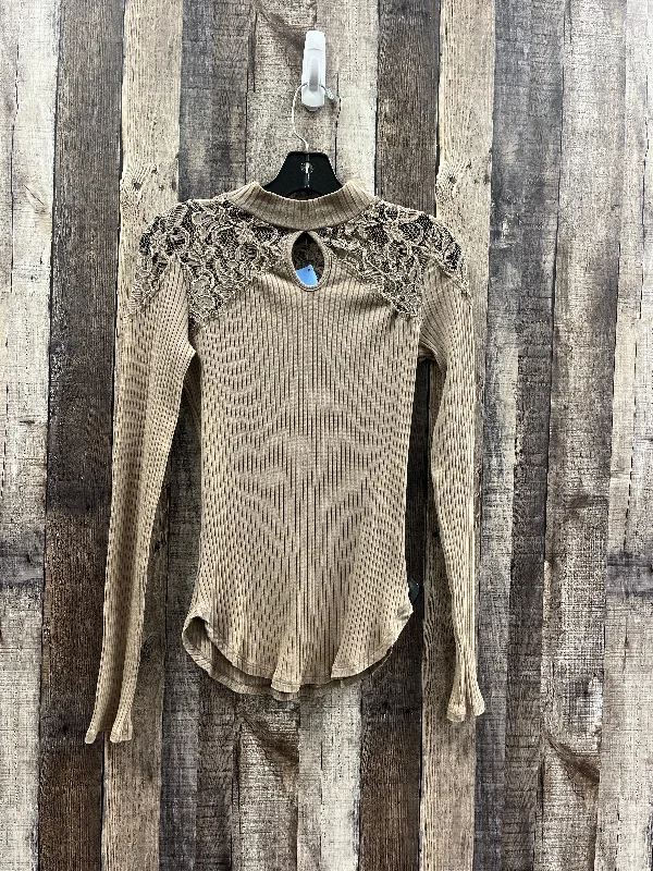 Elegant Comfort Top Long Sleeve By Free People In Tan, Size: S
