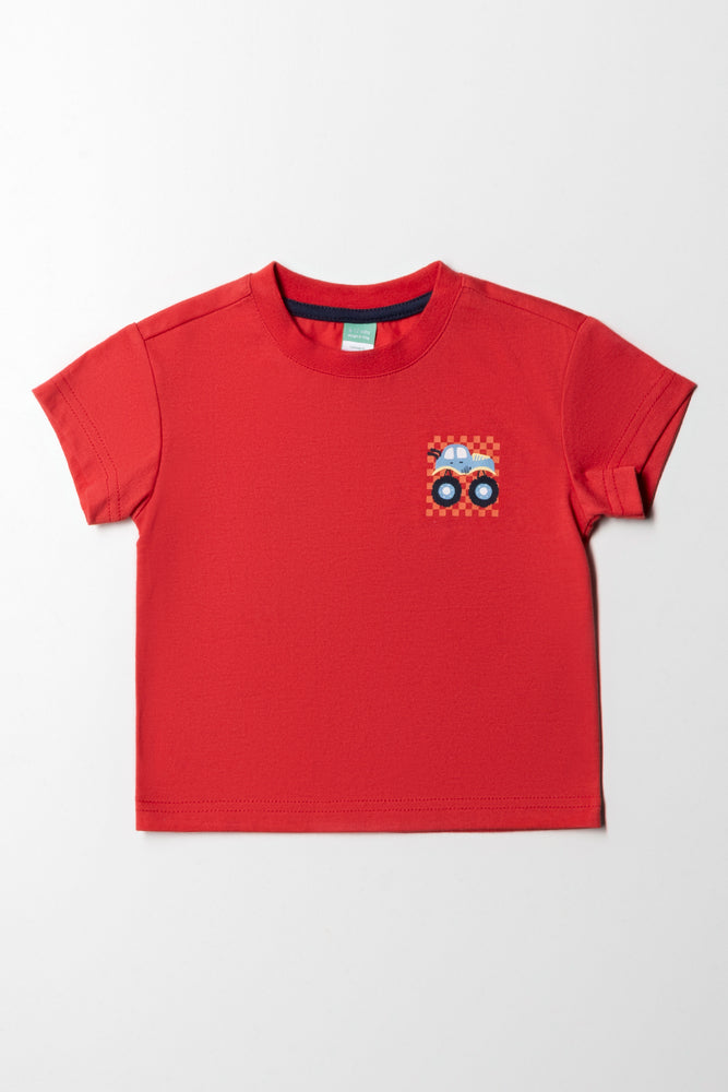 Playful Style Monster Trucks Printed T-Shirt Red