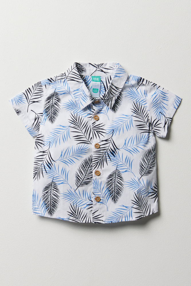 High-end Fabrics Leaf Print Collar Shirt White