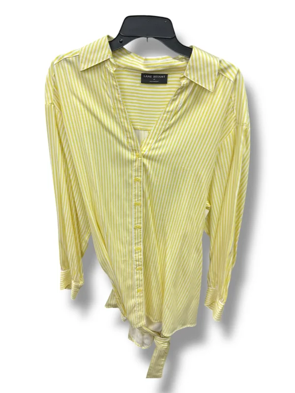 Multifunctional Style Top Long Sleeve By Lane Bryant In White & Yellow, Size: 18