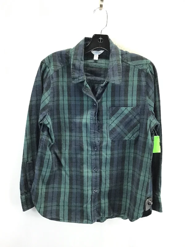 Unique Design Top Long Sleeve By Time And Tru In Blue & Green, Size: M