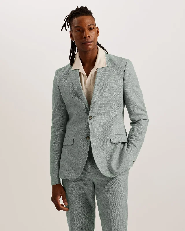 Luxury Classic Damaskj Slim Fit Linen Blazer Olive