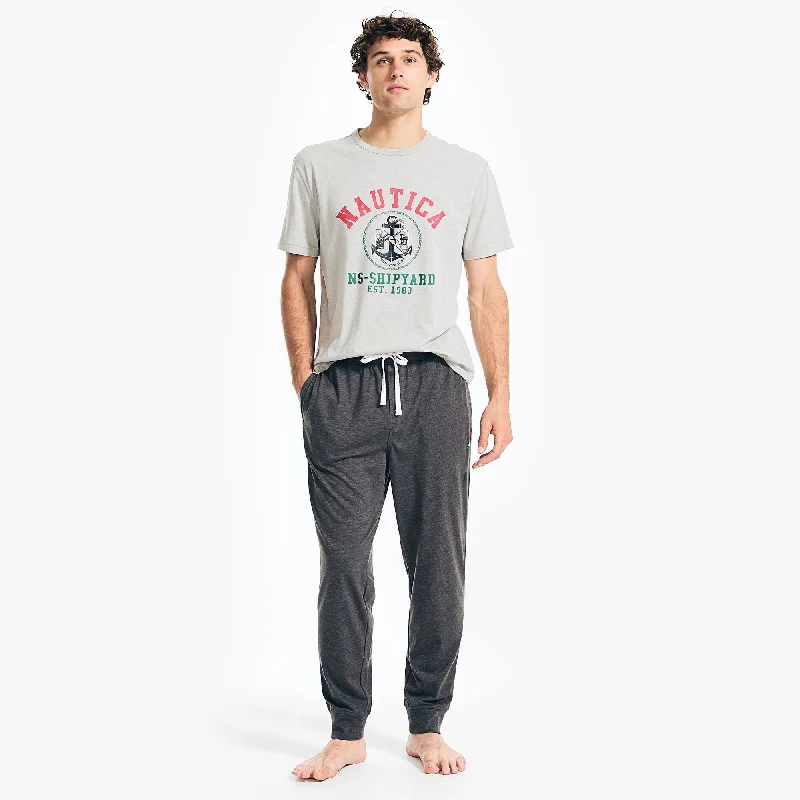 French Style Nautica Mens Logo Graphic T-Shirt Pajama Pant Set