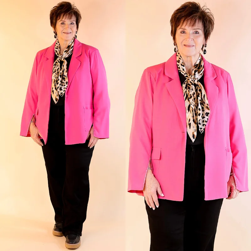 Urban Chic Plan For Success Crystal Slit Sleeve Blazer in Hot Pink