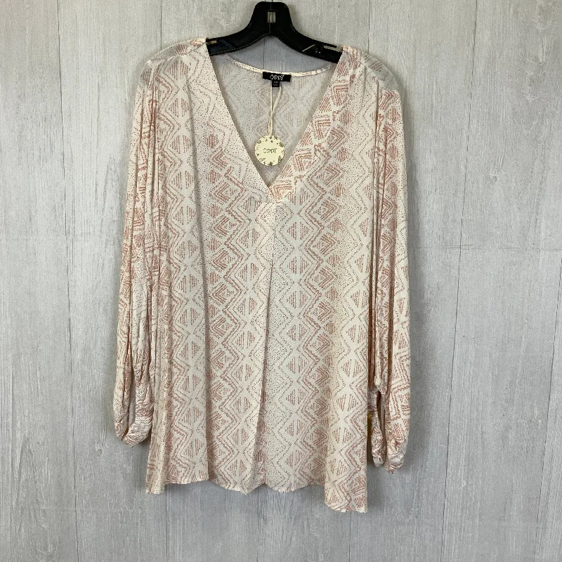 Designer Style Top Long Sleeve By Oddi In Pink & White, Size: 2x