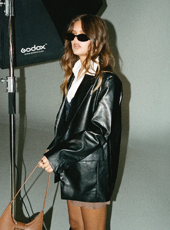 Spring Fashion Jocelyn Faux Leather Blazer Black