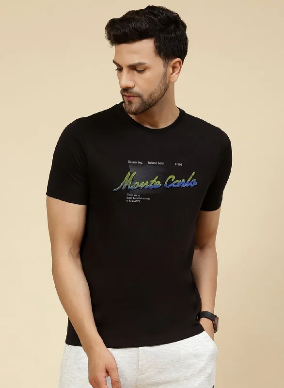 Cool Summer Men Black Printed T-Shirt