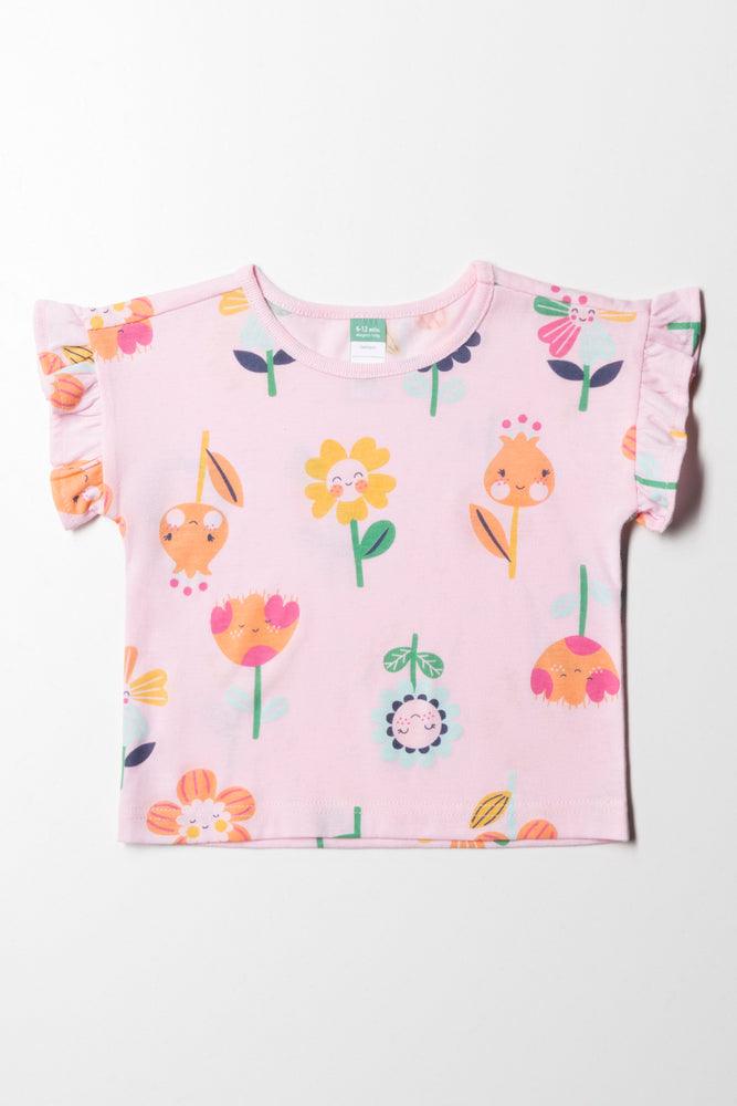 Fashion Concept Frill Sleeve Printed T-Shirt Pink