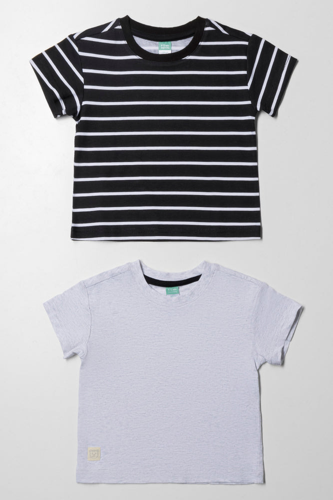 Comfortable And Casual 2 Pack Stripe Short Sleeve T-Shirts Black And Grey