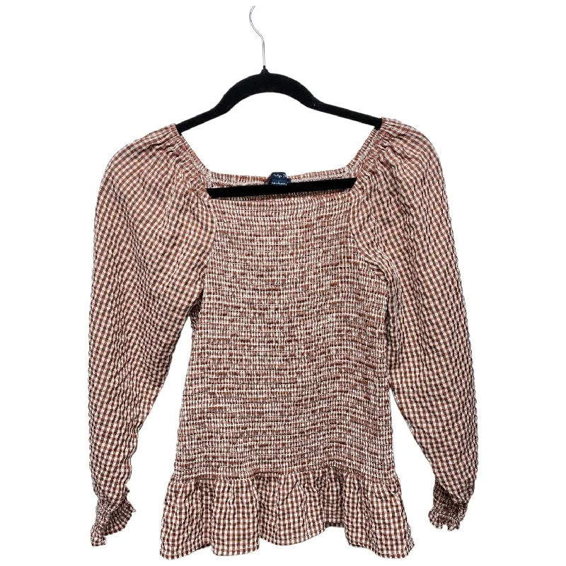 Embroidery Design Top Long Sleeve By Clothes Mentor In Brown & White, Size: S