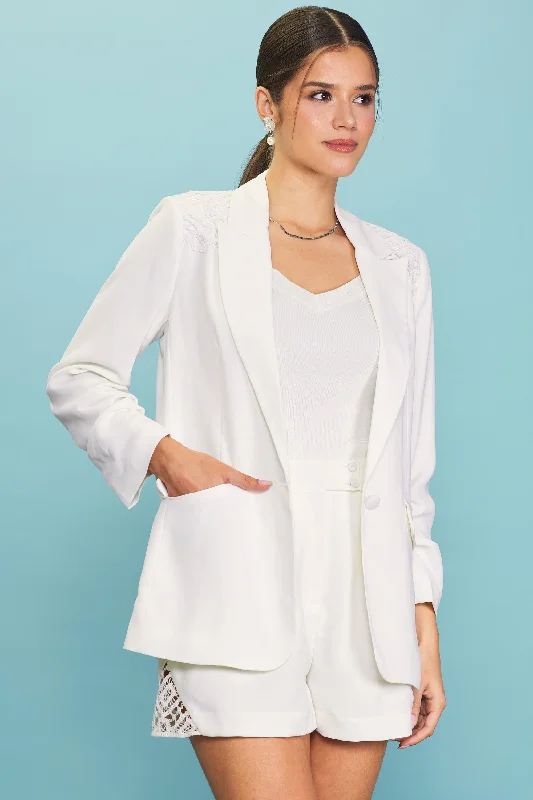 Design Trend Crochet Trim Shirred Sleeve Blazer