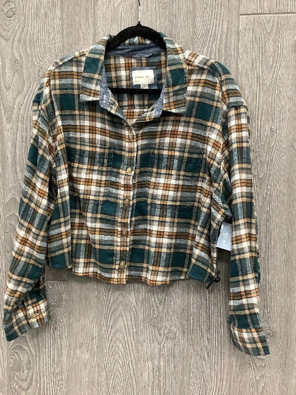 Fresh And Capable Top Long Sleeve By American Eagle In Plaid Pattern, Size: Xl