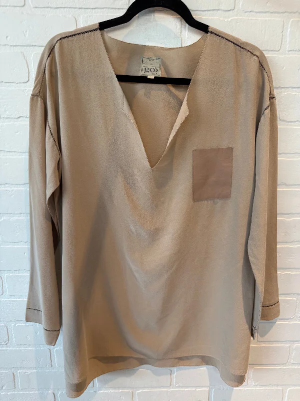 Elegant Fit Top Long Sleeve By  go by go In Tan, Size: L
