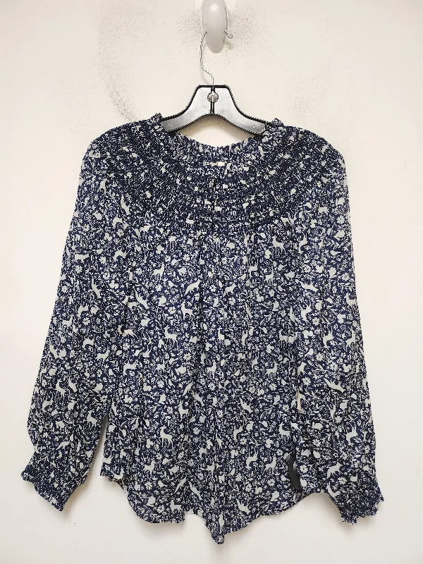 High Street Series Top Long Sleeve By Ana In Blue & White, Size: M