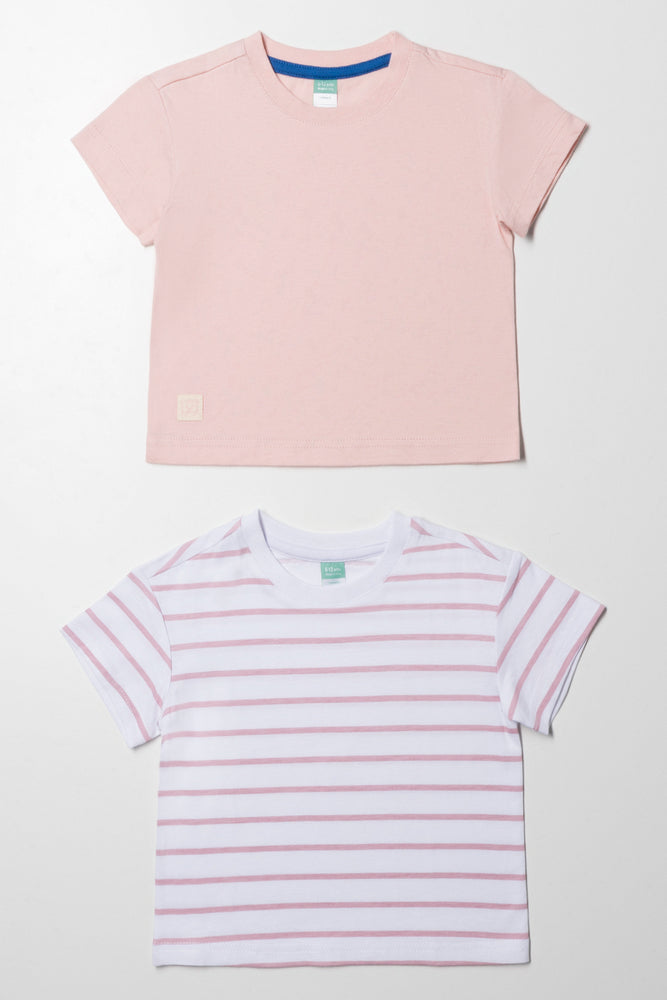 Street Charm 2 Pack Stripe T-Shirts Pink