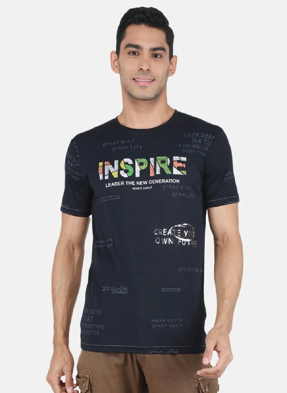 Cute Style Men Blue Printed T-Shirt