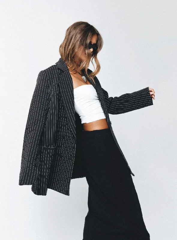 Stylish Ease Naomi Pinstripe Blazer Black