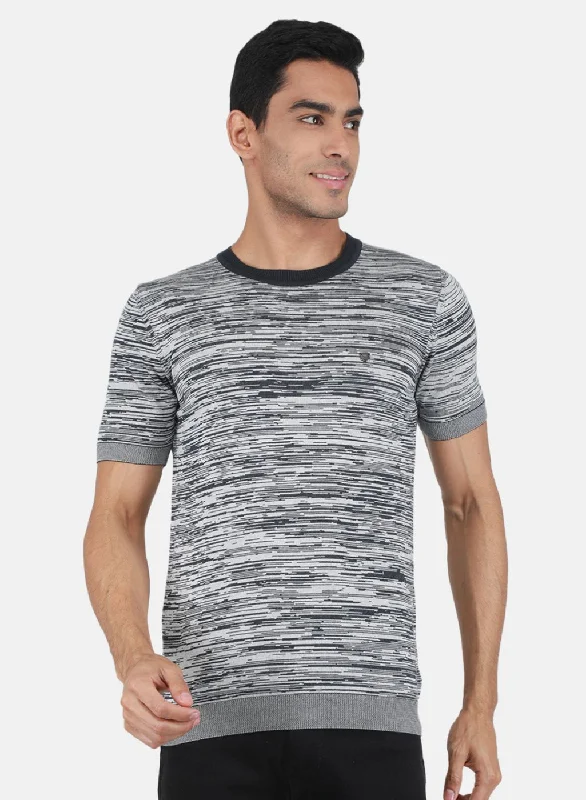 Sports Style Men Grey Self Design T-Shirt