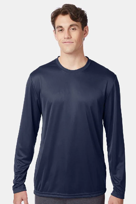 Trendy Dresses Hanes Mens Cool DRI FreshIQ Moisture Wicking Long Sleeve Crewneck T-Shirt - Navy Blue
