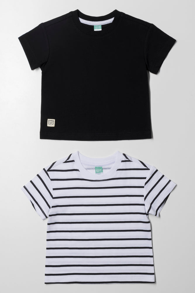 British Style 2 Pack Stripe Short Sleeve T-Shirts Black
