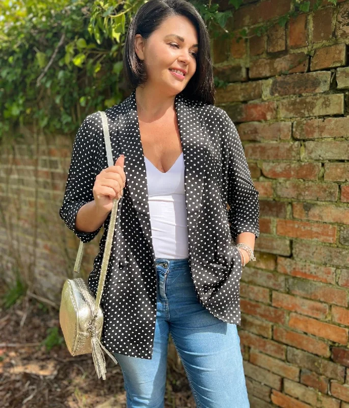 Cozy Look Black and White Polka Dot Lightweight Blazer