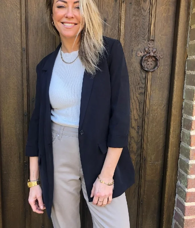 Smart Comfort Black Single Button Blazer