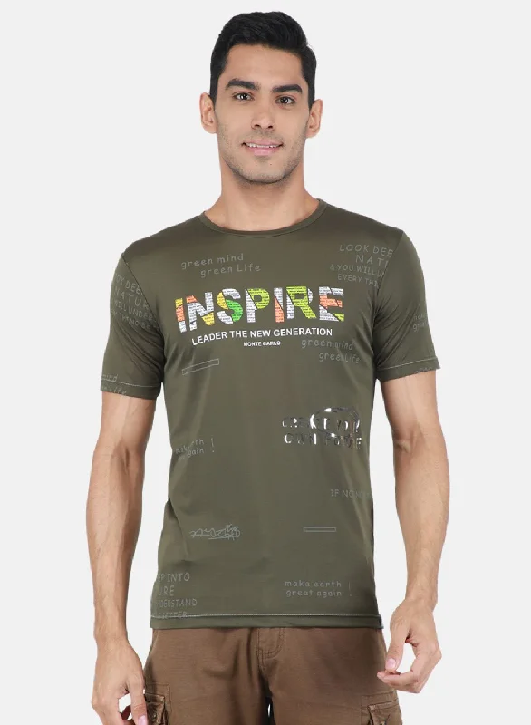 Simple Style Men Olive Printed T-Shirt
