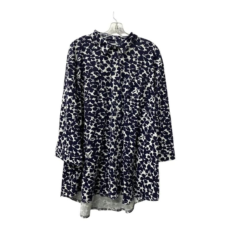 Dressing Tips Top 3/4 Sleeve By Hue In Blue & White, Size:3X