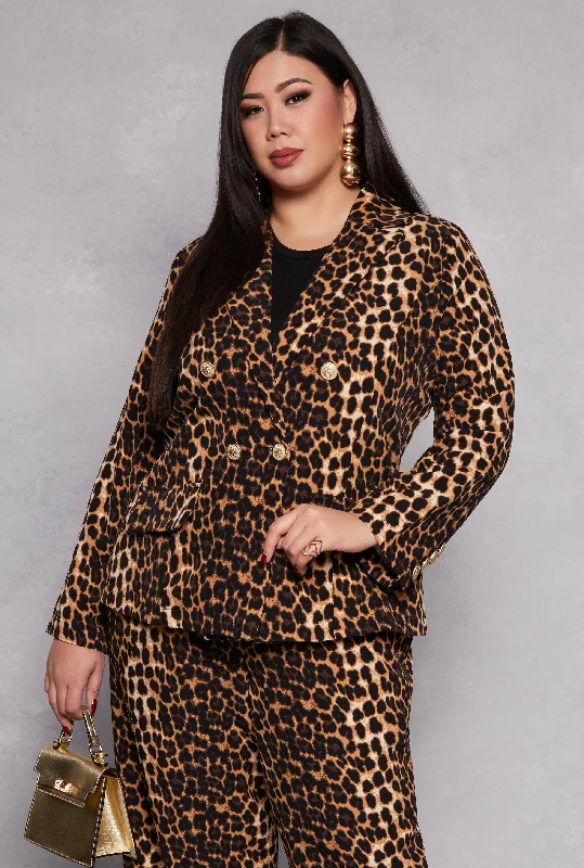 Street Fashion Plus Size Double Breasted Button Front Blazer