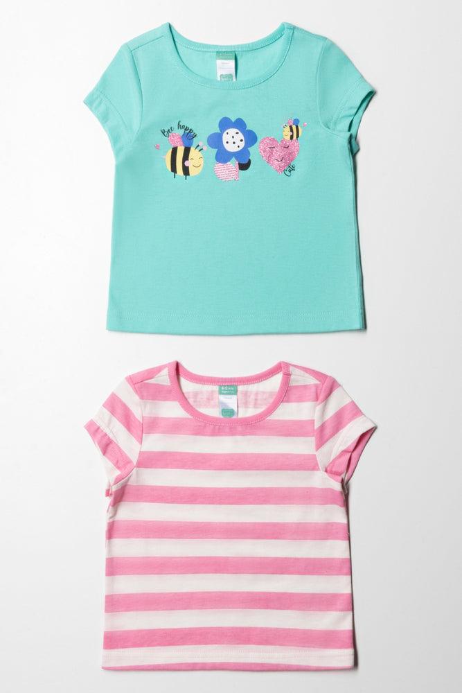 Trendy Items 2 Pack Short Sleeve T-Shirt Blue And Pink