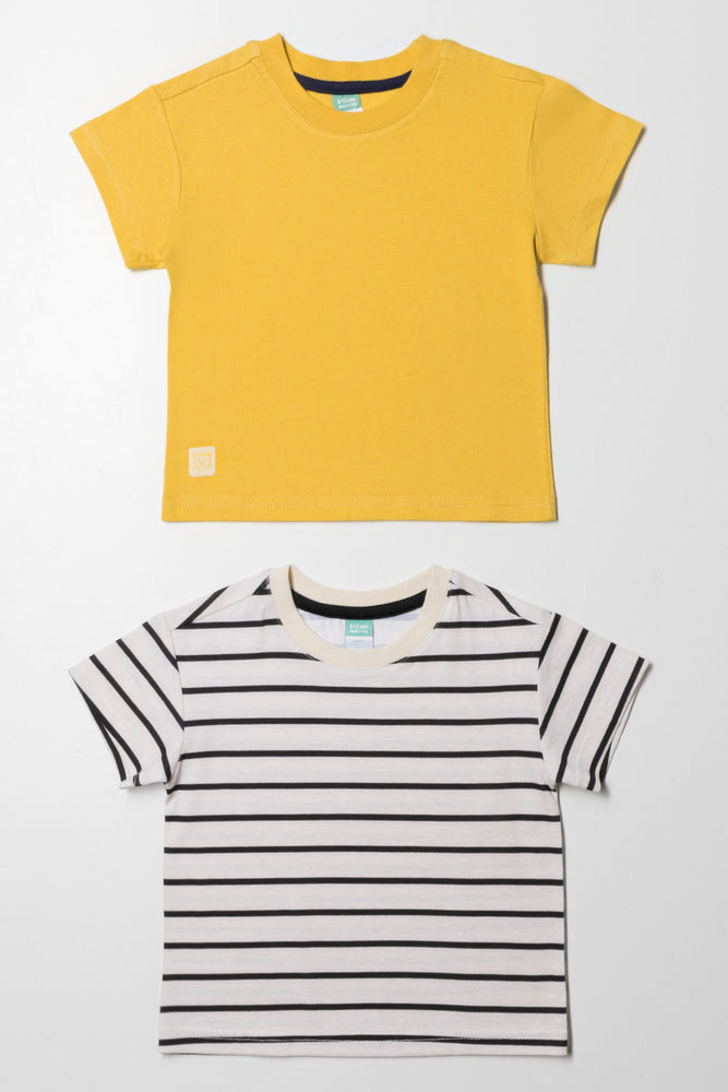 Celebrity Style 2 Pack Stripe T-Shirts Yellow