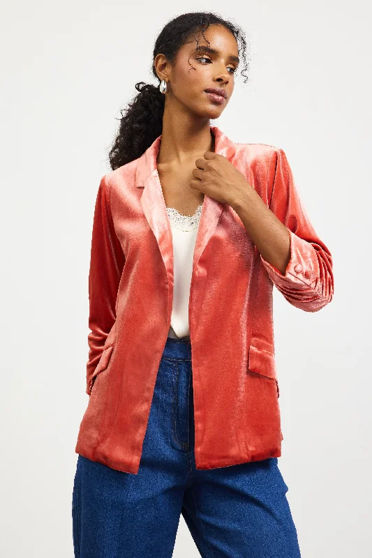 Breathable Design Ruched Velvet Blazer