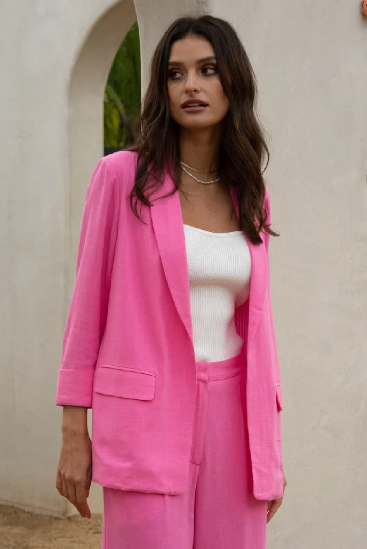Fashion Concept Linen Cuffed Sleeve Blazer