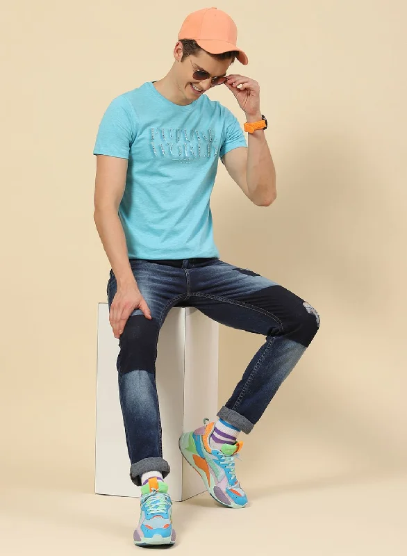 Relaxed Dresses Men Sky Blue Printed T-Shirt