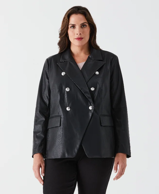 Soft Looks Plus Size Vegan Leather Double Breasted Blazer