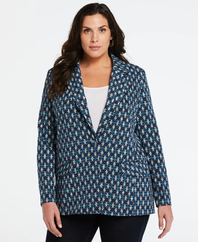 Weekend Wear Plus Size Lined Medallion Print Single Breasted Blazer