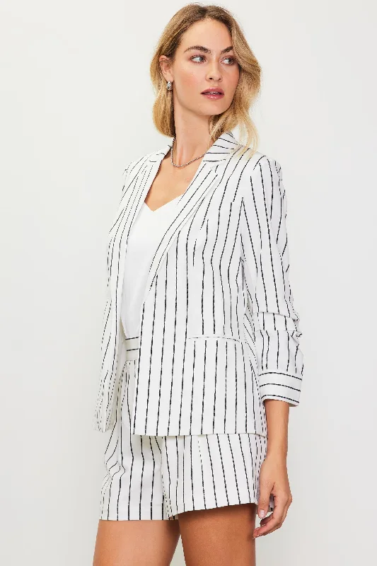 Sweet Breath Striped Ruched Sleeve Blazer
