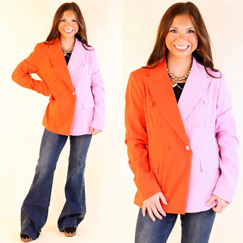 Trendy Dresses My Only Desire Color Block Button Up Blazer in Red and Pink