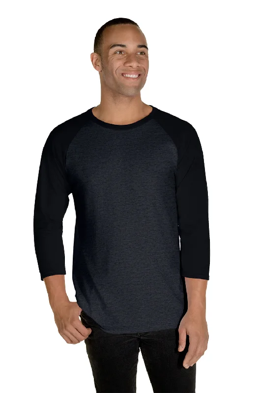 Knitted Design Jerzees Mens Premium Blend Baseball Moisture Wicking 3/4 Sleeve Crewneck T-Shirt - Heather Black/Black