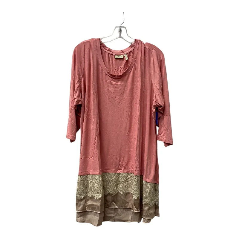 Celebrity Style Top 3/4 Sleeve By Logo In Pink, Size:3X