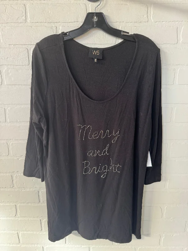 Stretch Design Top Long Sleeve Basic By W5 In Black, Size: 1x