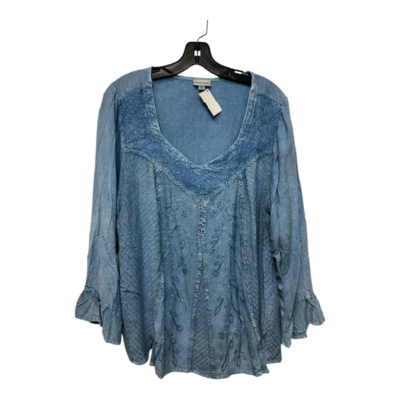 Soft Fabrics Top 3/4 Sleeve By Avenue In Blue, Size: 3x