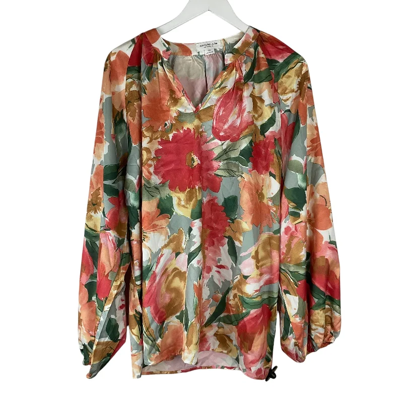 Minimal Comfort Top Long Sleeve By Chicsoul In Floral Print, Size: 1x
