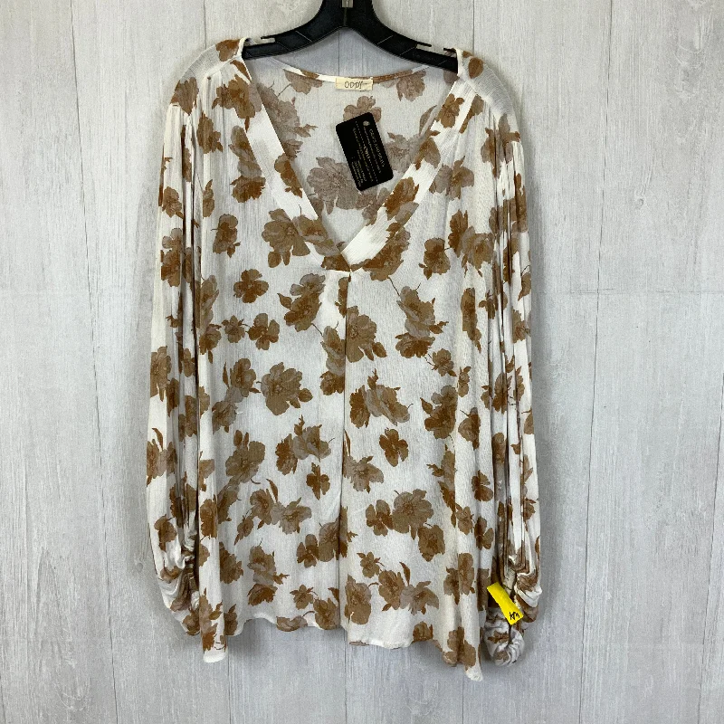 Fresh And Natural Top Long Sleeve By Oddi In Tan & White, Size: 2x